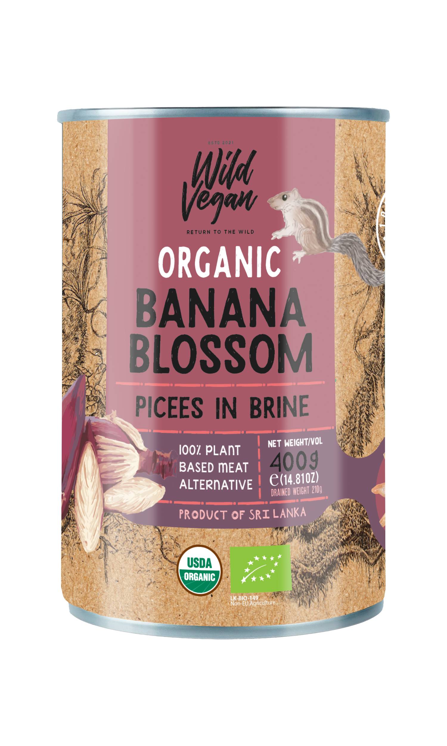 wild vegan Banana Blossom Pieces in Brine