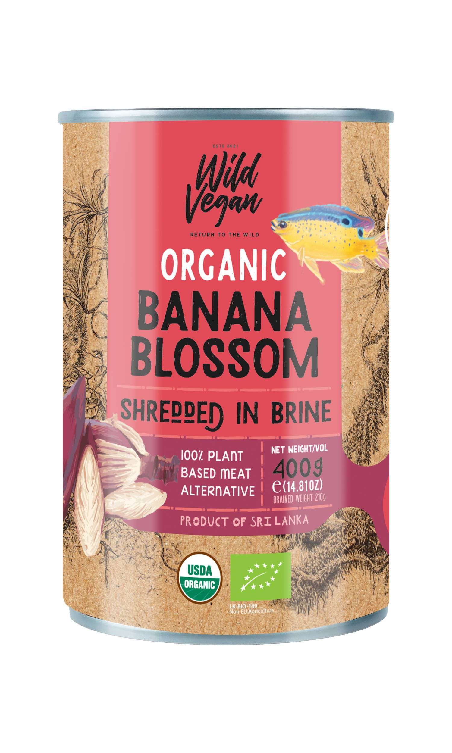 wild vegan Banana Blossom Shredded in Brine